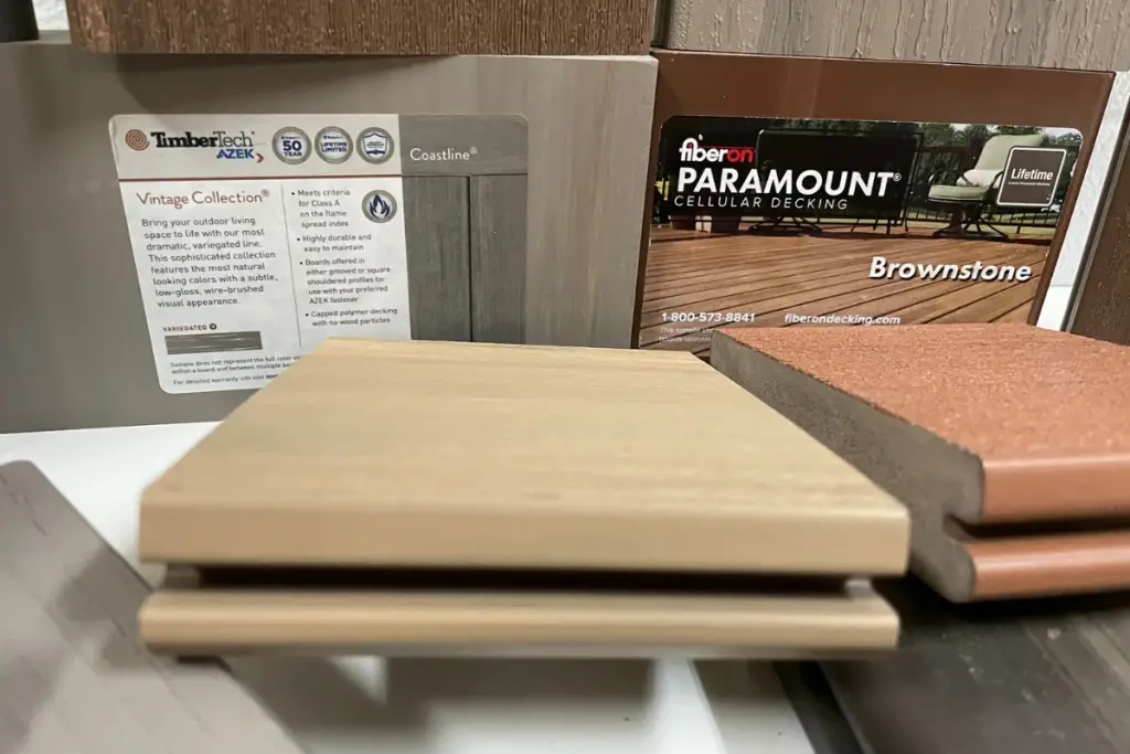 Samples Comparing TimberTech Azek and Fiberon PVC Decking