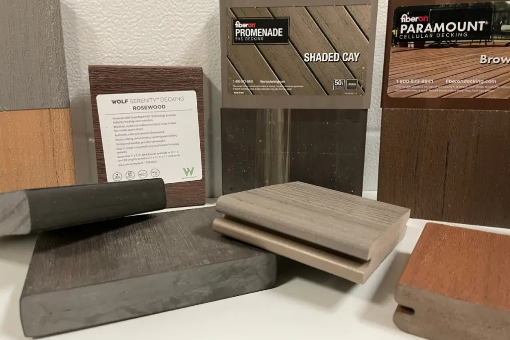 Samples of Wolf Serenity and Fiberon PVC Decking